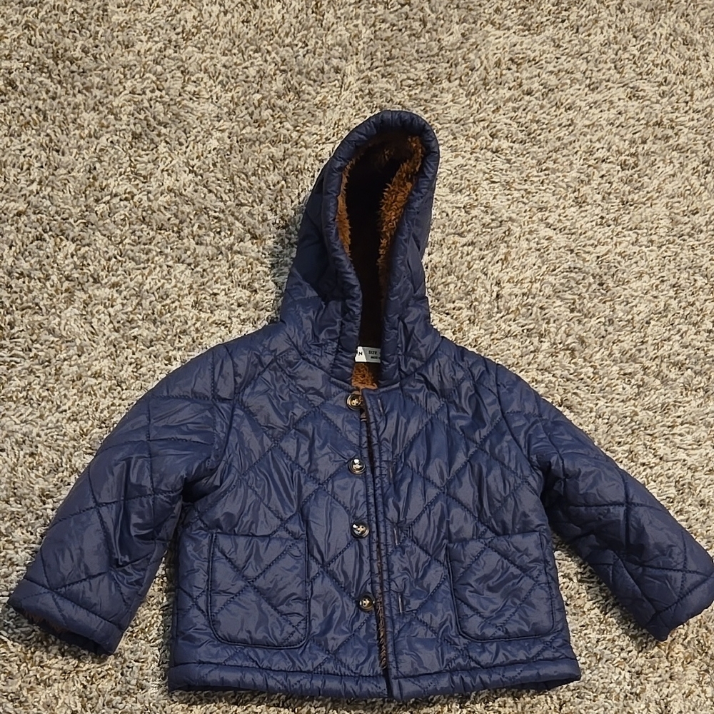 Shein 9-12M Navy Blue Dual Pocket Puffer Jacket with Hood
